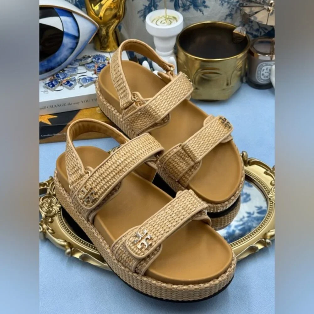 🆕 TORY BURCH 🧿 NWOB Kira Sport Sandal, Havana Sand Natural Raffia - Sz US 8.5 - Picture 8 of 15